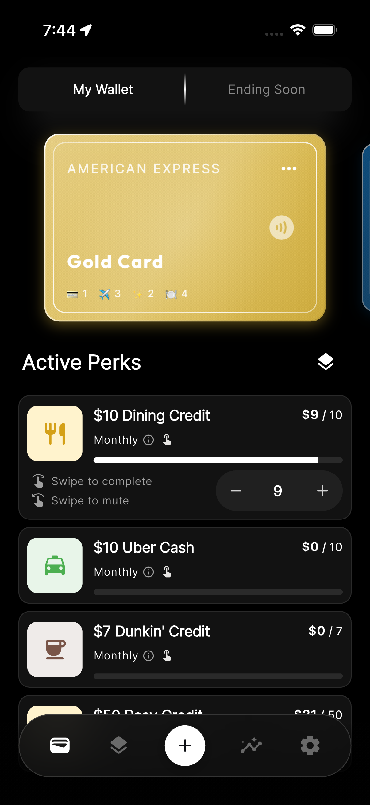 Active Perks Tracking Screen